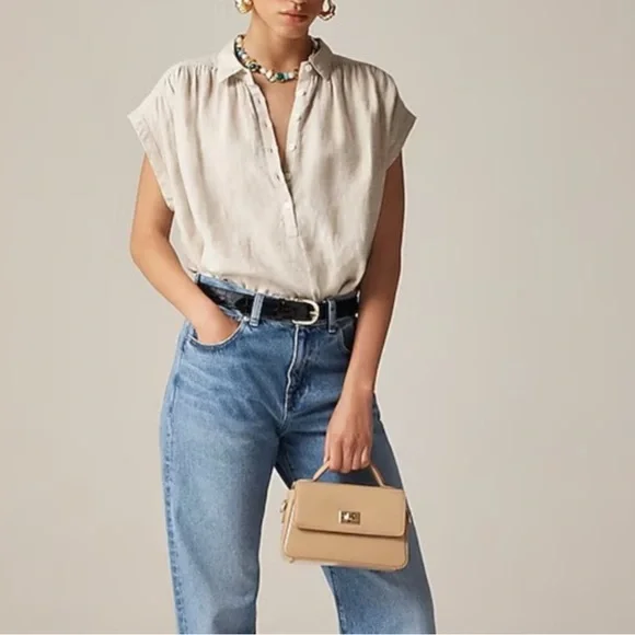 New J. Crew Light Beige Irish Linen Sleeveless Blouse - Picture 2 of 6